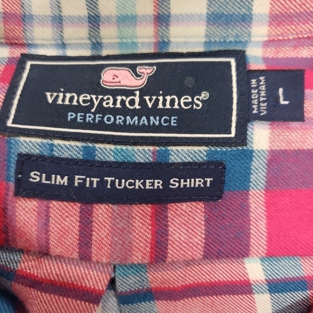 Vineyard Vines Slim Fit Tucker Shirt Size Large Pink Plaid Flannel - Picture 3 of 6